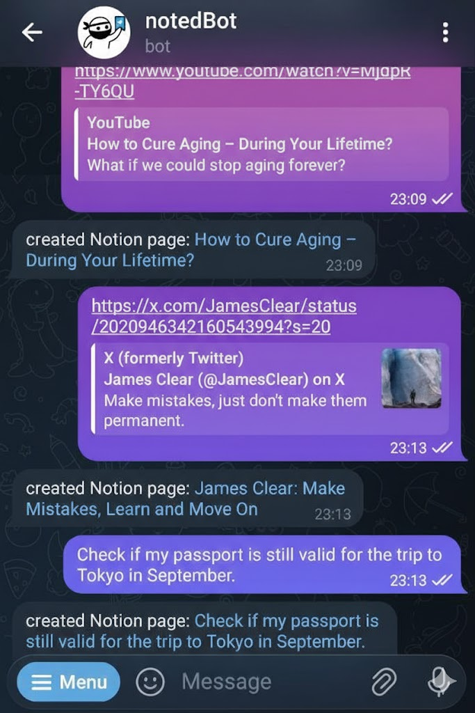 Telegram bot chat example
